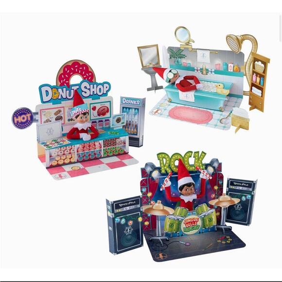 New Elf On The Shelf Elves At Play Pop-Ups Scenes- Drums & More  3 Scenes - Picture 2 of 5
